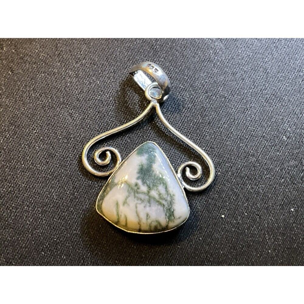 925 Sterling Silver Hand Made Moss Agate Pendant